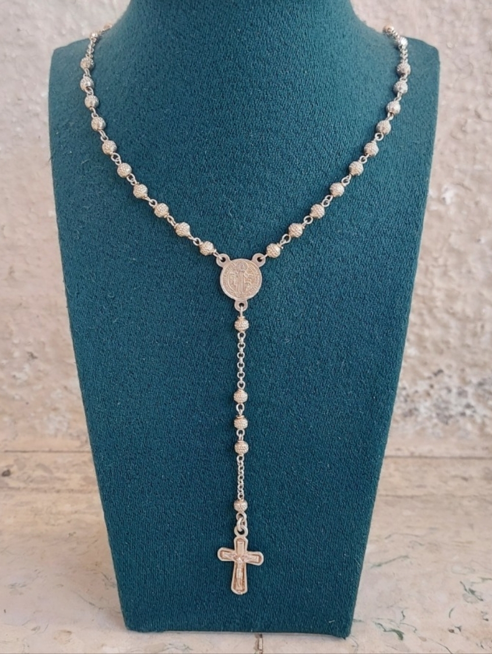 18"–20" Adjustable San Benito Rosary, 925 Sterling Silver MN102